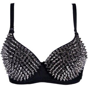 Steampunk B Cup Spike Stud  Rivet Party Club Rav Sport Bra Top Hook & Eye Women